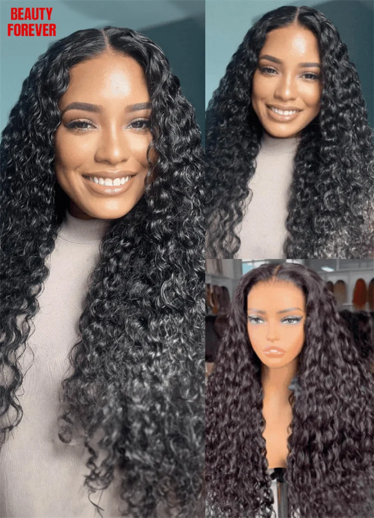 Beautyforever peruca de cabelo humano sem cola, onda de água, 7x5, pré-corte, renda frontal transparente, pronta para usar