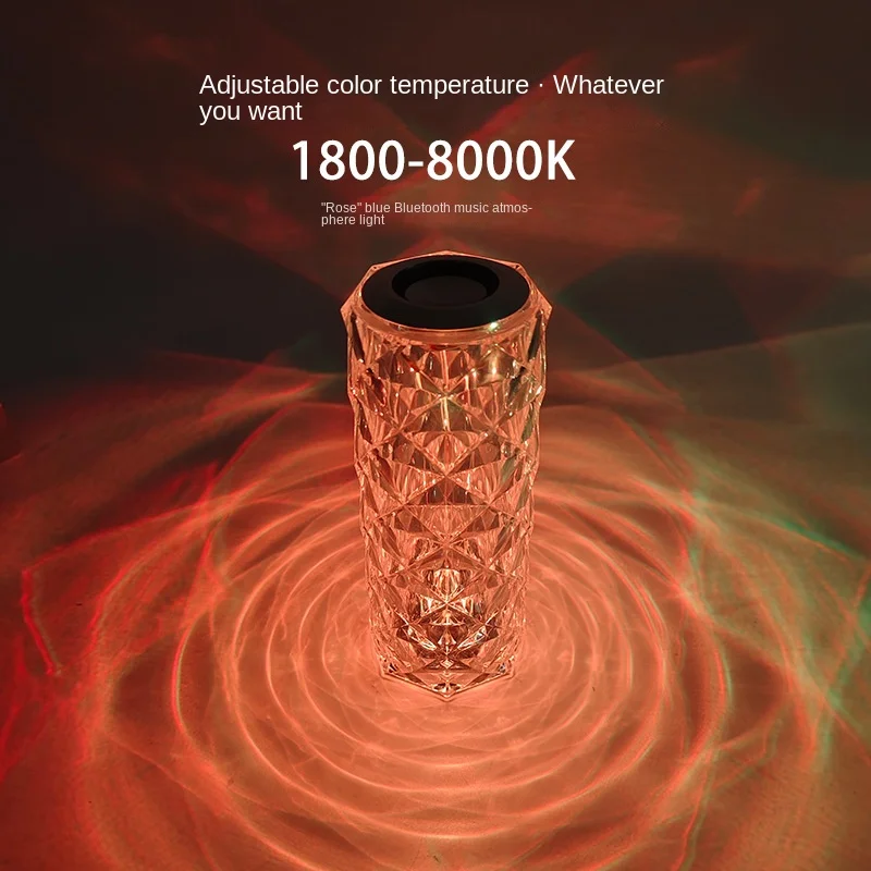Altavoz Bluetooth, luz rosa, luz LED de ambiente de cristal, luz nocturna pequeña junto a la cama del dormitorio, lámpara de escritorio decorativa