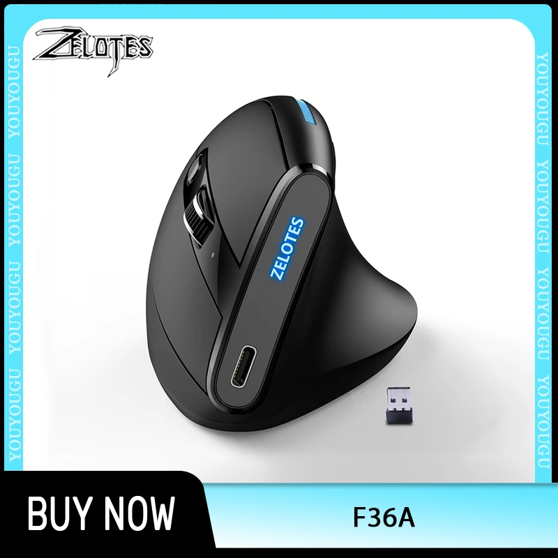 ZELOTES F36A Vertical Hand-held Wireless Mouse Ergonomics 600mAh Long Battery Life Rechargeable Mouse PC Gamer Designer Custom