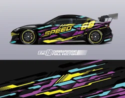 Stripe Pattern Racing Car Graphic Decal Full Body Vinyl Wrap Modern Design Image Car Full Wrap Sticker Decorative Car Decal