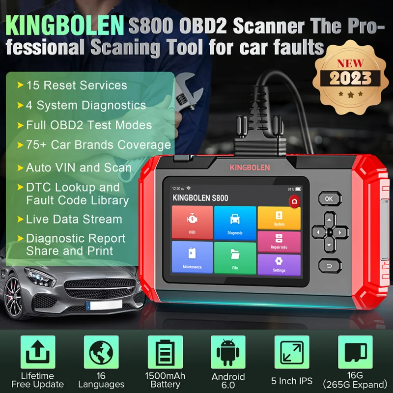 KINGBOLEN S800 Car OBD2 Diagnostic Tool Full System And 15 Resets Auto OBD Scanner Update pk thinkdiag