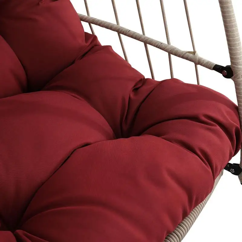 كرسي أرجوحة على شكل بيضة الروطان في الهواء الطلق، كرسي PE معلق باللون الأحمر، مثالي لاسترخاء الحديقة