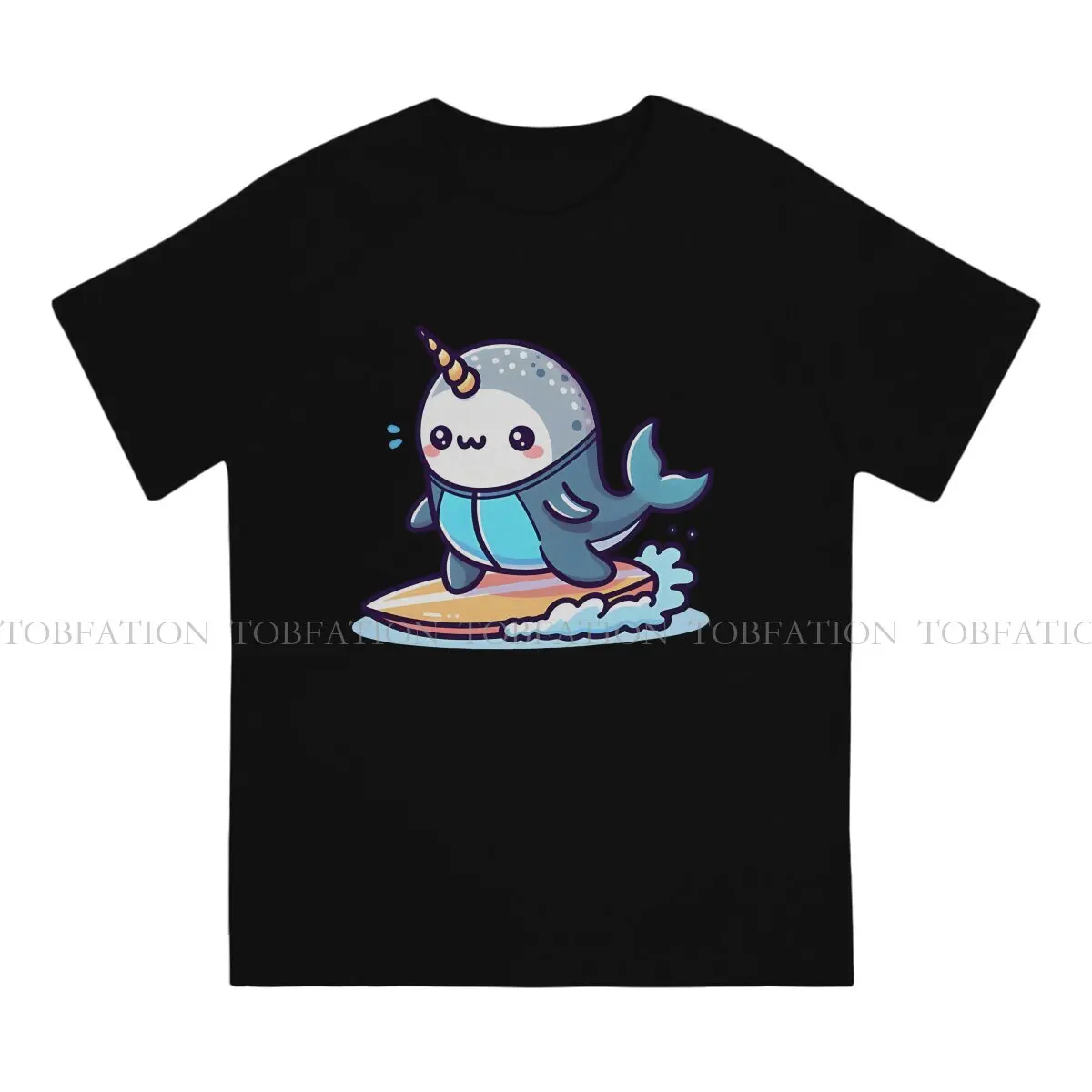 Narwhal TShirt for Men Kawaii A Wetsuit And Surfboard Basic Summer Sweatshirts T Shirt High Quality Trendy