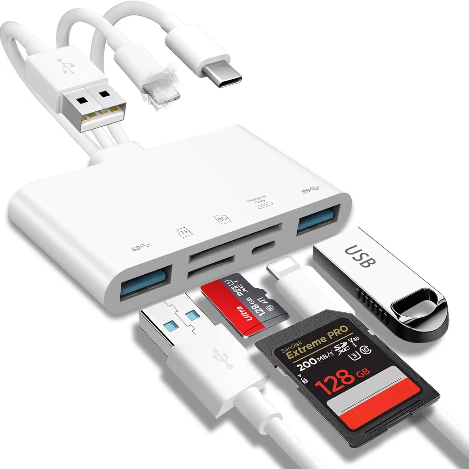 10 Buah Adaptor USB OTG Multi-perangkat 5-in-1 untuk Slot Kartu Micro SD TF Mendukung Pengisian Daya SD/Micro SD/SDHC/SDXC/MMC Kompatibel IPho