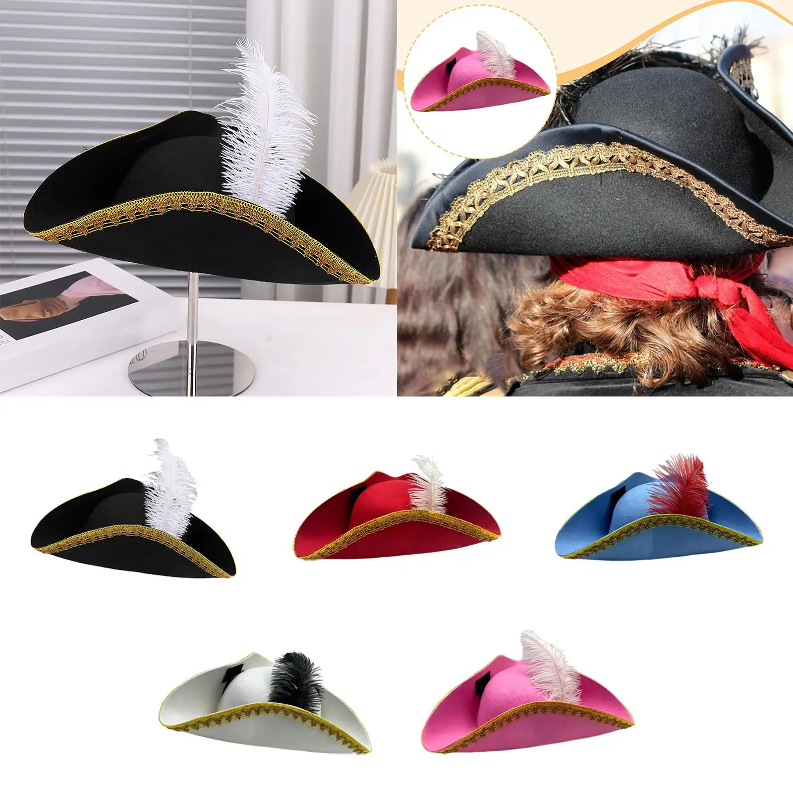 Pirate Hat Multipurpose Vintage Design Cosplay Adults Birthday Halloween Party Pirate Theme Party Dress up Buccaneer Tricorn Hat