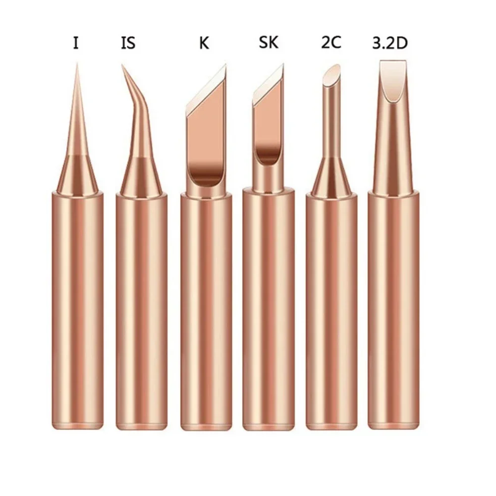 

6Pcs 900M-T Welding Tips Pure Copper Soldering Iron Tips Lead-Soldering Iron Head Welding Equipment Soldering Tools