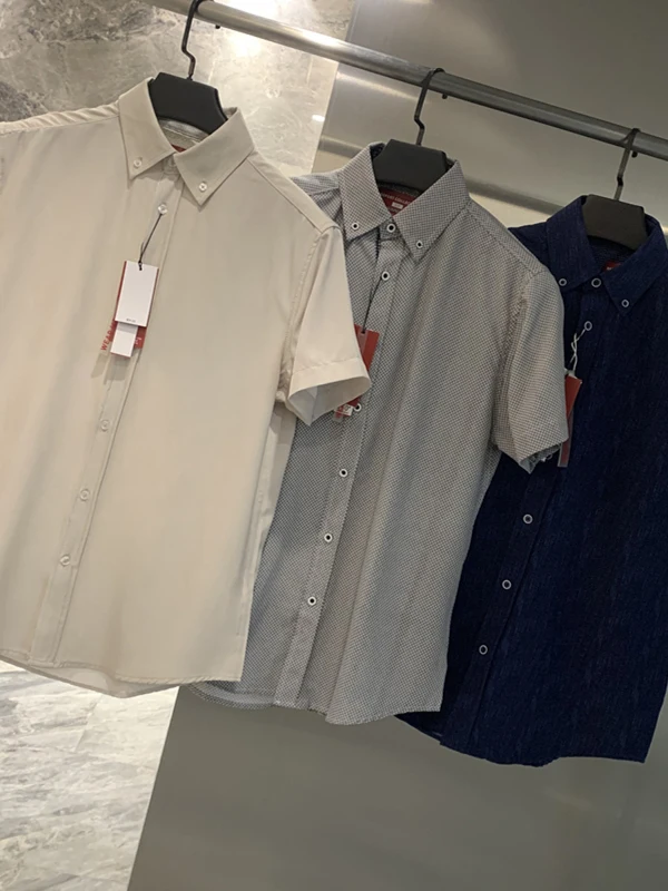 

American Sle Mens Printed ort Sve irt Ele Casual Summer Thin Stand Fit Flip Collar Lightweight irt