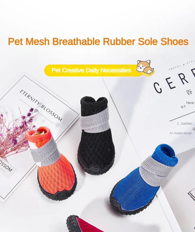 All Year Round Mesh Shoes Teddy Pomeranian Running Dog Shoes Breathable and Comfortable Good Wear Anti Drop A Set of 4 Packages