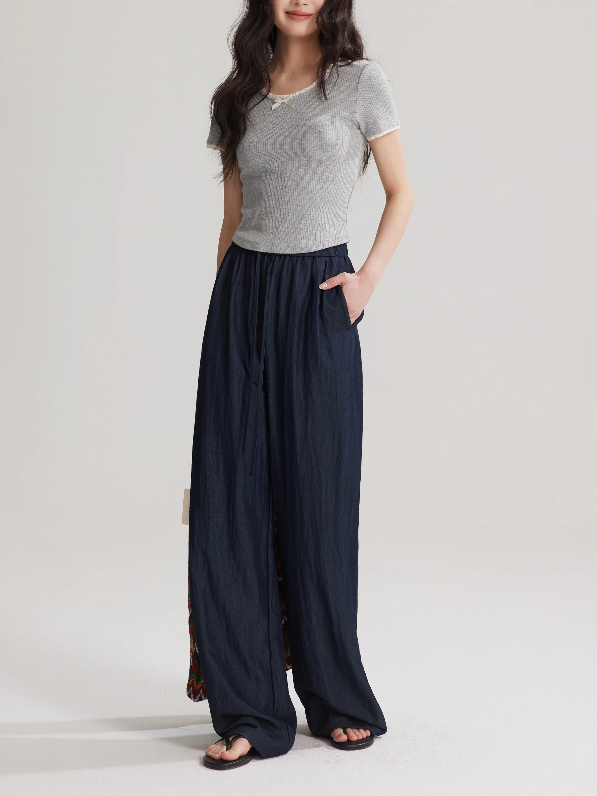 Women High Waist Wide Leg Pants Summer Lightweight Loose Trousers Draped Straight Cut Breathable Casual Petite Pants Daily Wear