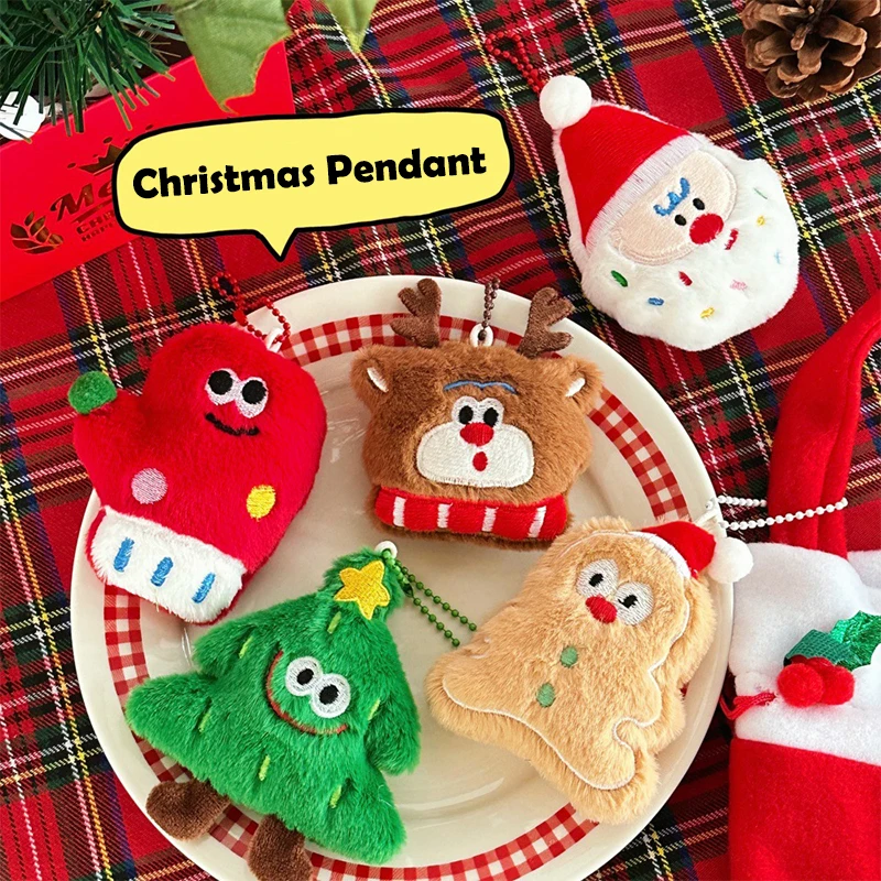 Kawaii natal chaveiro de pelúcia dos desenhos animados papai noel árvore de natal boneca de pelúcia chaveiro saco pingente natal pendurado decoração presente