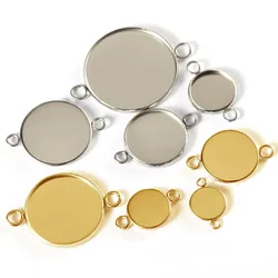20pcs 6-25mm Stainless Steel Cabochon Cameo Base Gold Color Round Blank Tray for Necklace Bracelet Jewelry Making DIY Findings