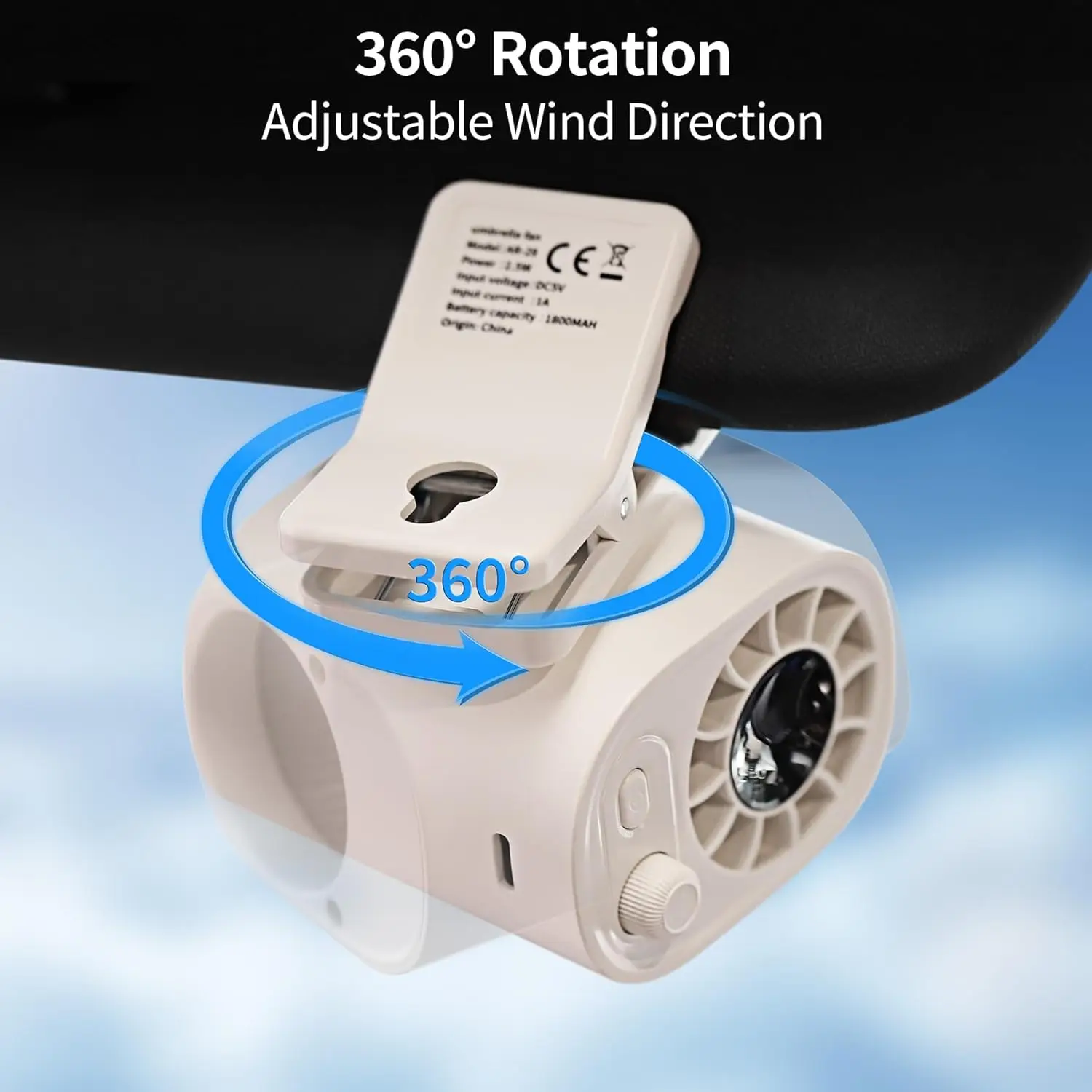 

Car Clip On Fan With LED Display, 100 Speed Adjustable, Portable USB Rechargeable 1800mAh Battery Personal Cooling Mini Fa