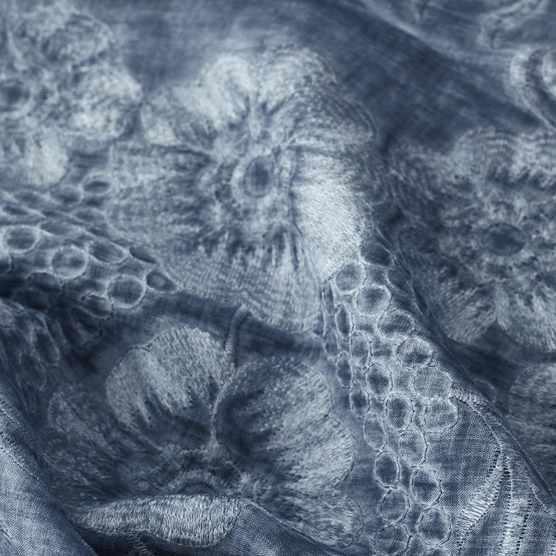 

Fabric Width 125cm Blue Summer Pure Linen Thin Transparent Cotton Thread Embroidered Fried Dirty Dyeing Craft for Old Diy Dress