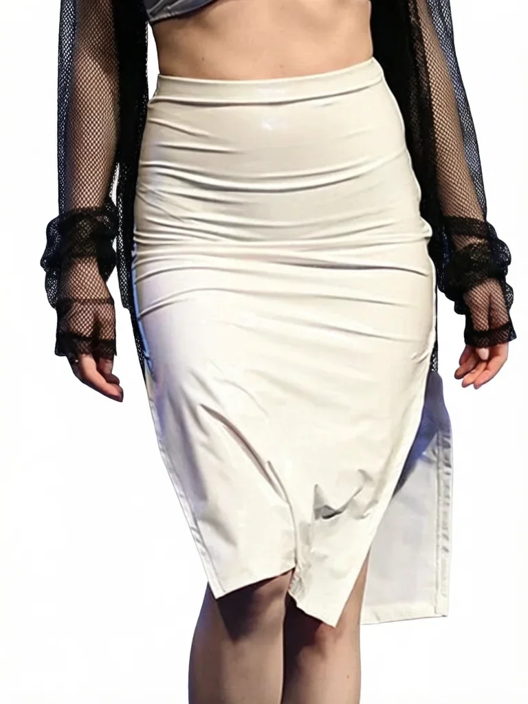 Women High Split Skirts Fashion Side Single Zipper PVC Latex Ammonia Shiny Nightclub Mini Skirts Package Hip Shaping Skirts