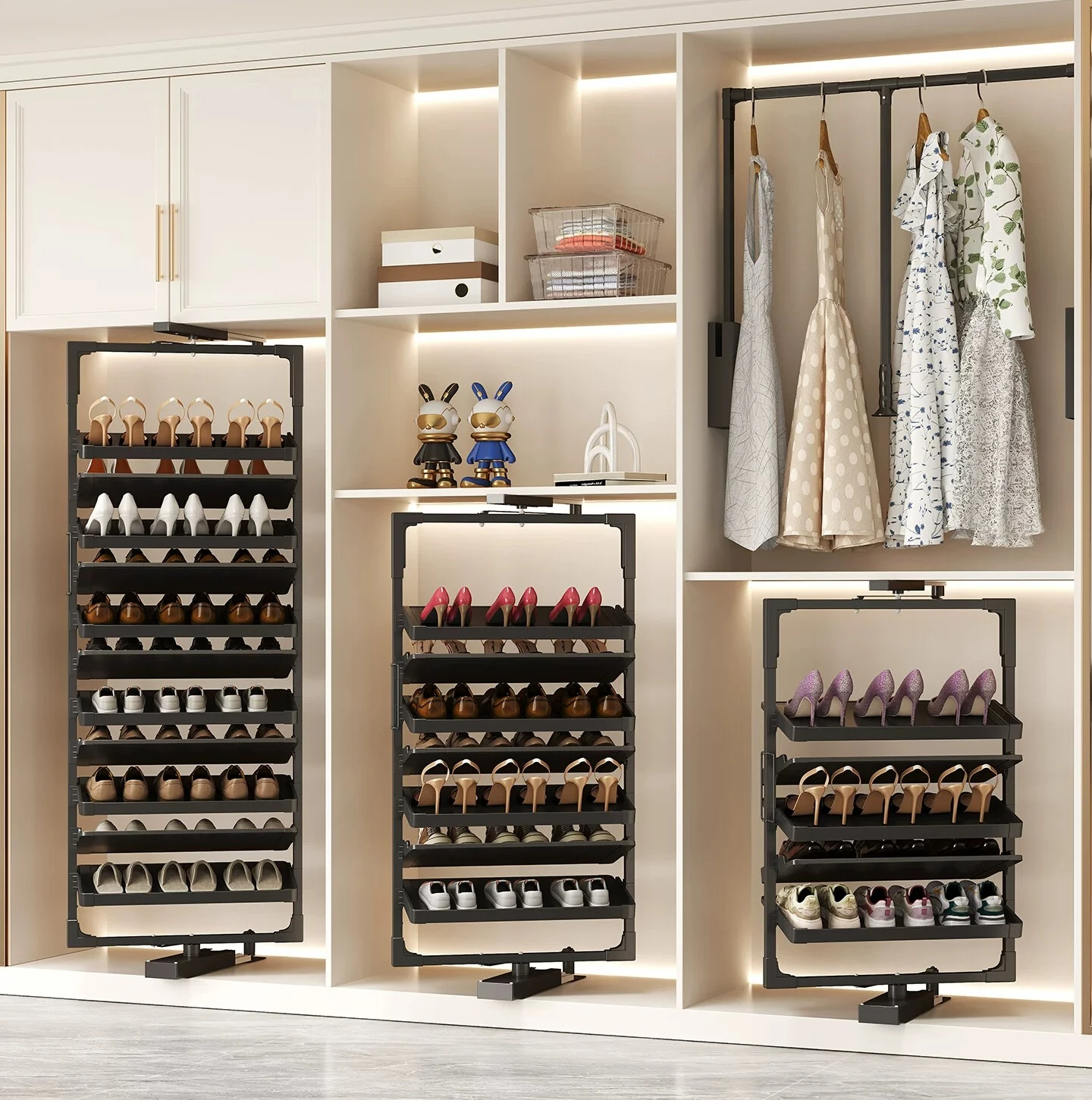 Rotating shoe rack 360 degree shoe cabinet built-in household door multi-layer extremely narrow pull telescopic sliding track
