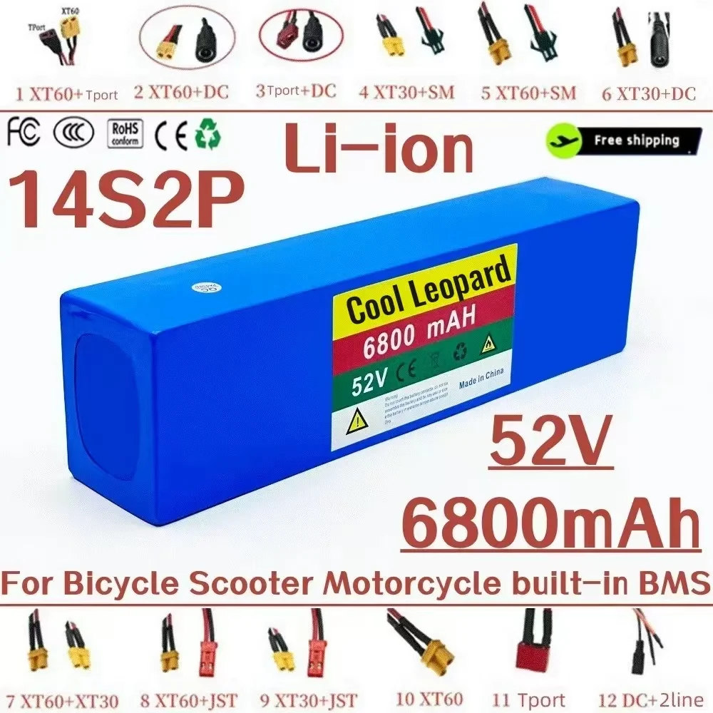 

New 14S2P 52V 6800mAh lithium battery pack built-in BMS For 1000W 1500W Motorcycle Electric EScooter rechargeable battery