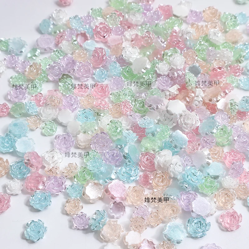 New 2023 Pearl luster Resin Camellia Flat Back 3D Nail Art Rhinestone 6/8MM Mix Size Apply To DIY Manicure Accessories