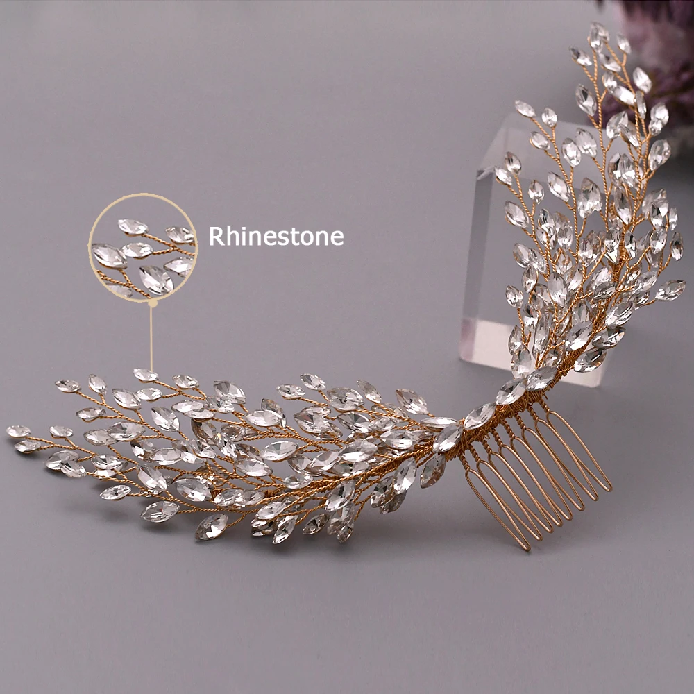 Hair Comb Women Wing Shape Gold Silver Color Sparkle Rhinestones Bridal Headpiece Headdress Girl Ceremony Wedding Jewelry