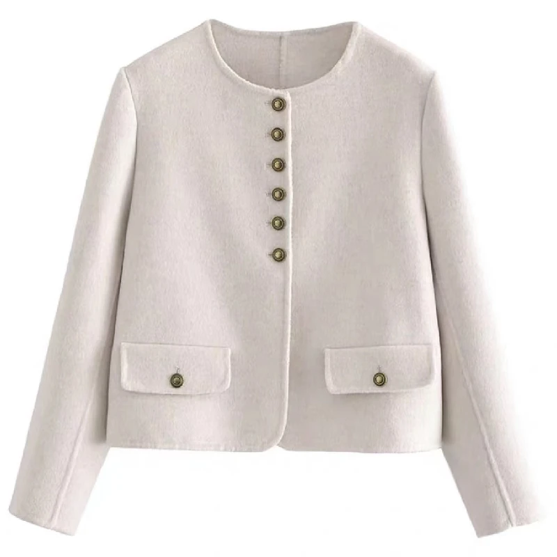 

Ele ort Open Cardigan Women's Faion Luxury Light Autumn Winter Outerwear Korean Sle High Waist Long Sve round Ne