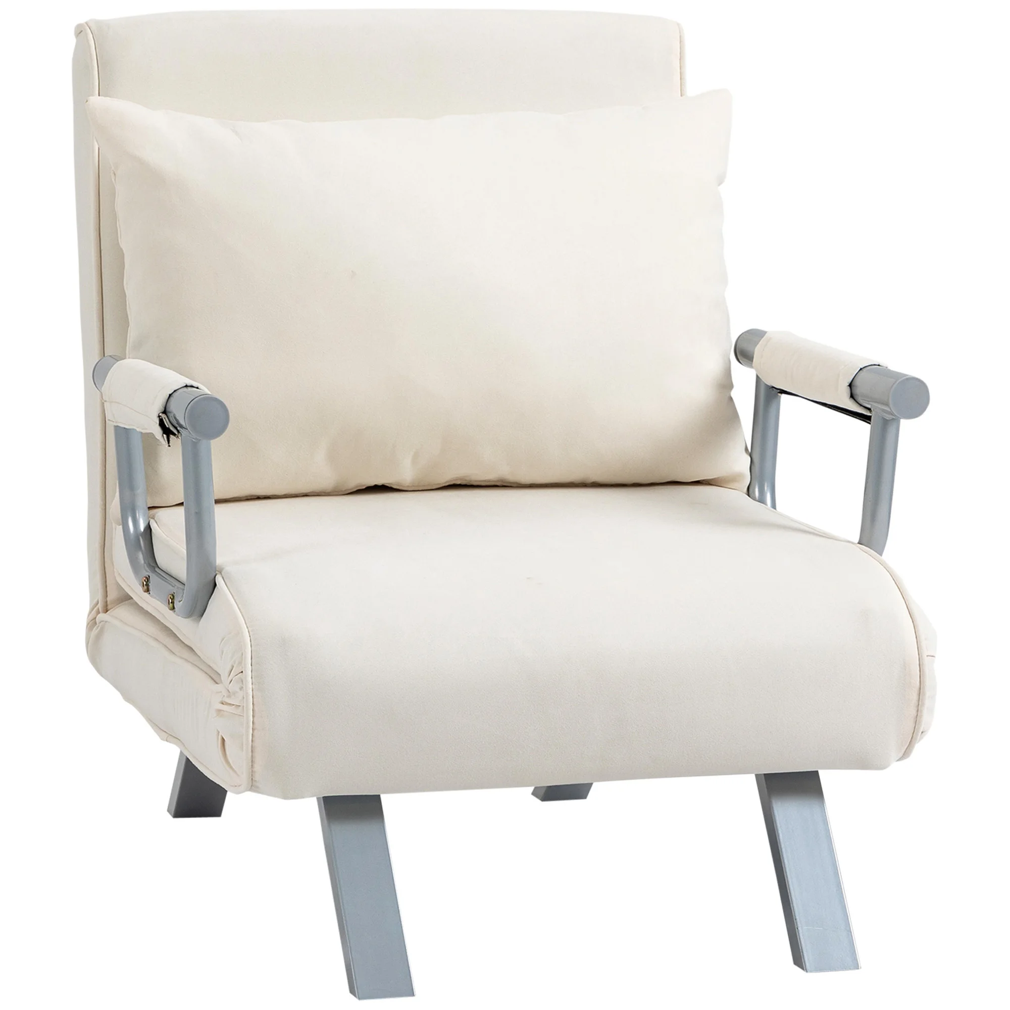 HOMCOM Sofá Cama Individual Reclinable con Almohada 65x69x80 cm Crema