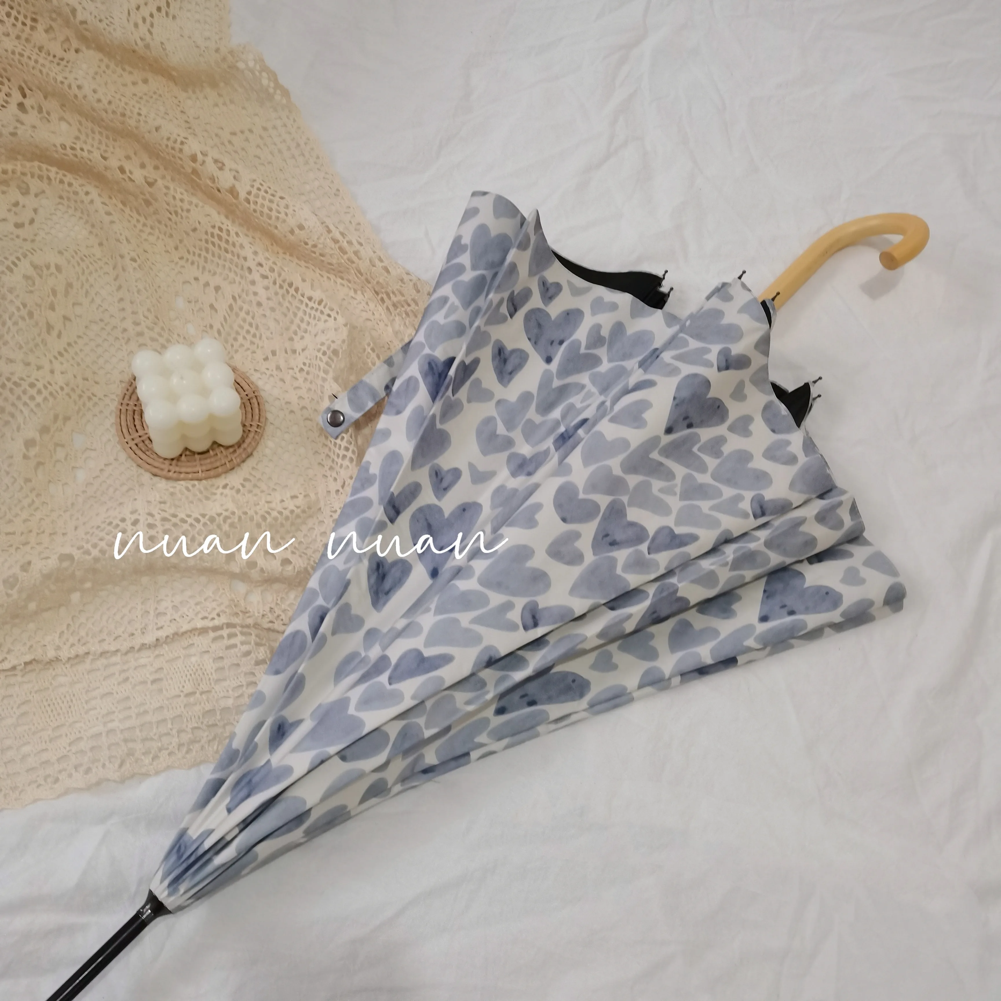 

Gentle Japanese long-handled umbrella Female student rain and shine Small fresh wooden handle straight rod Double ins