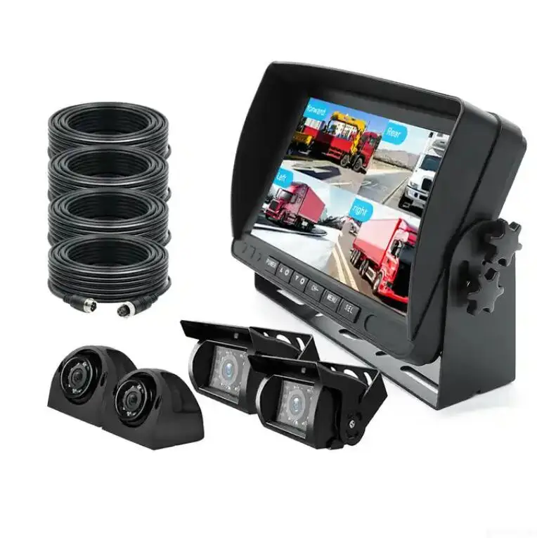 PZ Hot Selling 7 Inch Quad Split Built In AHD DVR 4 Channels Car Reversing Aid Video Recording All In One
