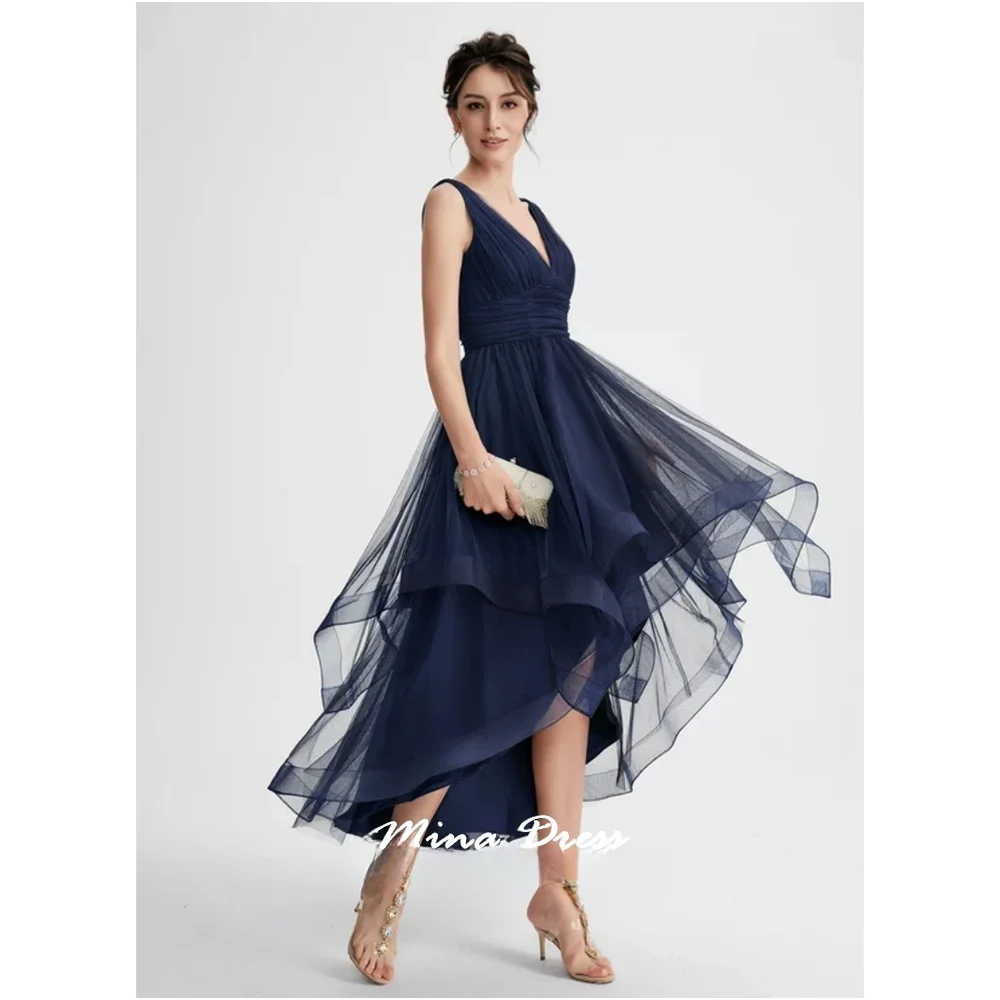 

Mina Customized Layer Luxurious Women's Evening Dresses for Special Occasions High and Low V-neck Sleeveless Backless Party Prom