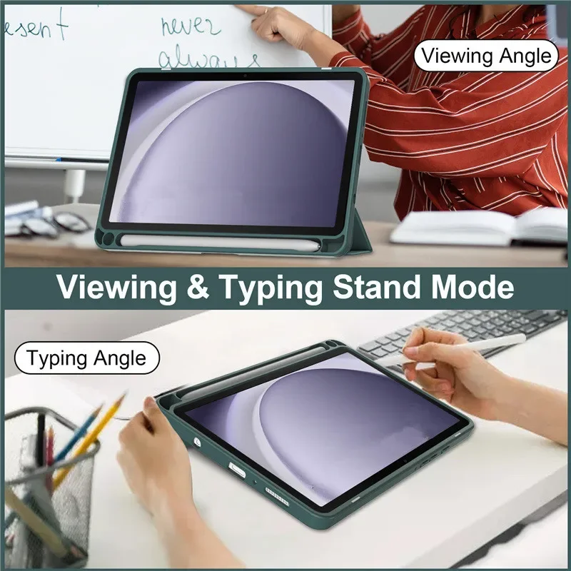 Luxury Transparent Flip Leather Tablet Case for Samsung Galaxy Tab A9 8.7inch SM-X110/X115 Arcylic Back Shockproof Protect Cover