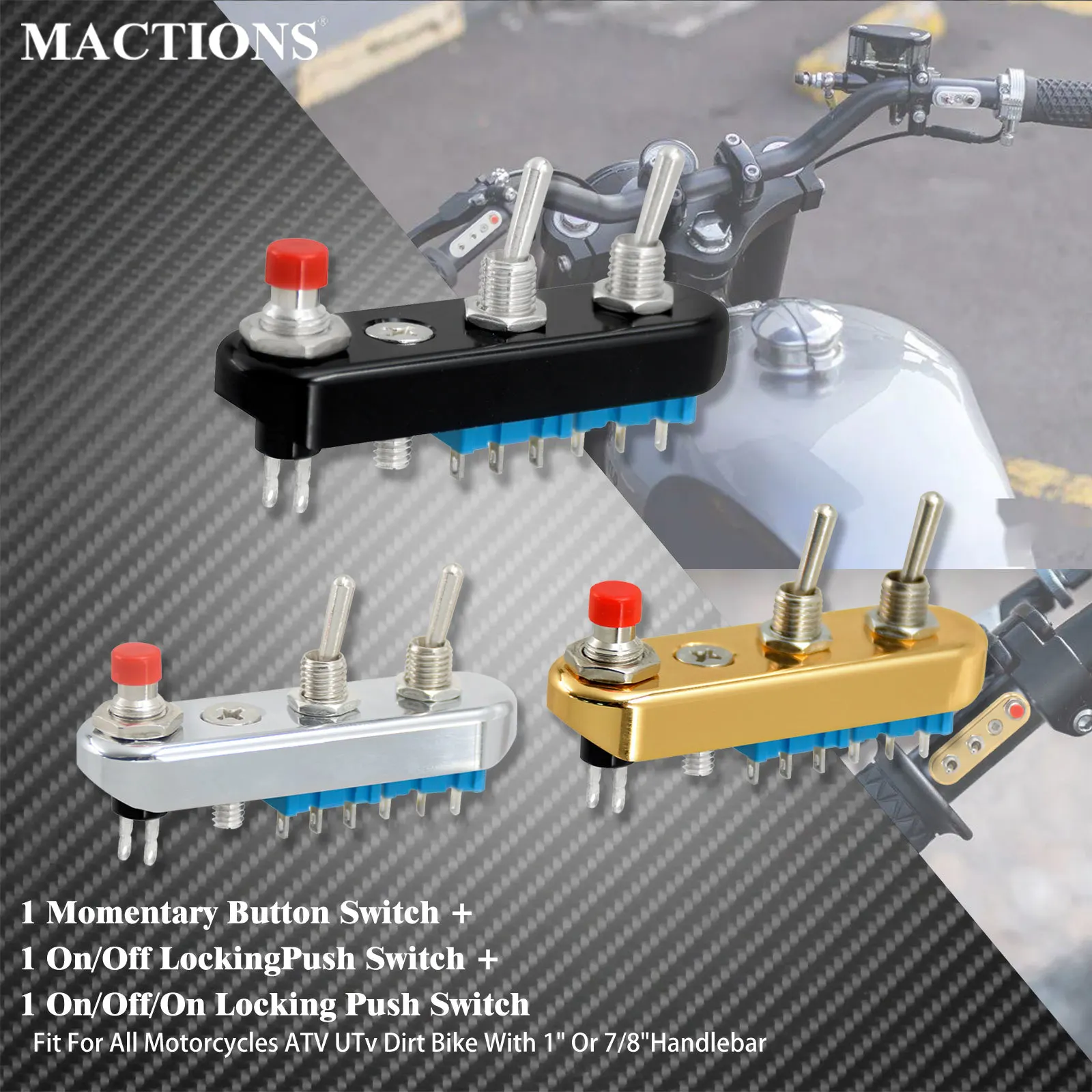 Motorcycle ON/OFF/ON Locking Push Switch Handlebar 7/8