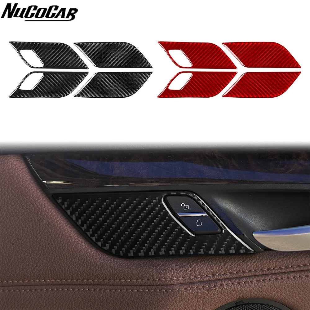 For BMW X5 F15 2014-2018 Carbon Fiber Door Lock Button Switch Panel Trim Cover Car Accessories Interior Decorative Stickers