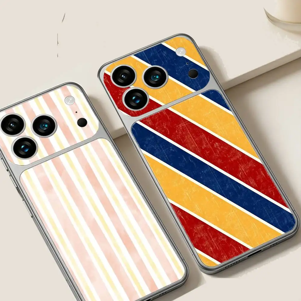 Funda Protectora Minimalista con Rayas Coloridas para Parejas, Compatible con Apple iPhone 17 Pro Max/17 Pro, Cubre Todo el Cuerpo