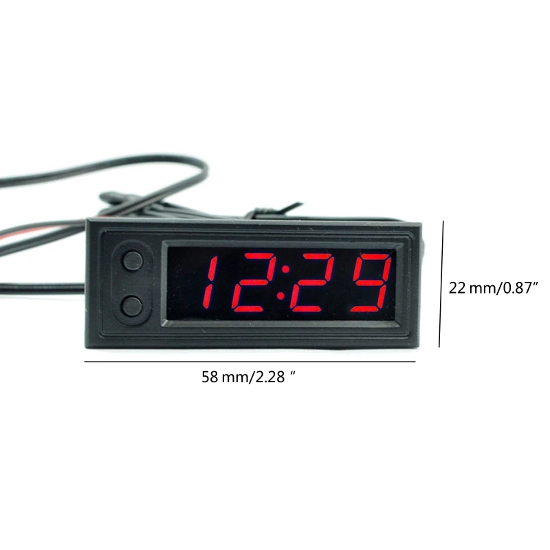 12V 3 IN 1 Thermometer Temperature Clock Voltmeter LCD Screen LED Digital Display Electronic Clock Brightness Adjustment H9EE