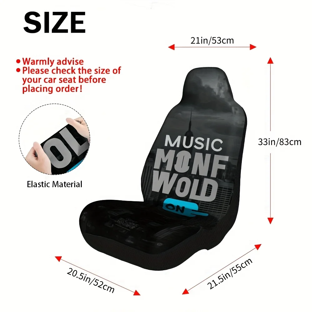 Set Of 2, Car Seat Covers With A 'Music On World Off' Design, Stylish Front Seat Covers For Contemporary Vehicles, Ideal For Dai