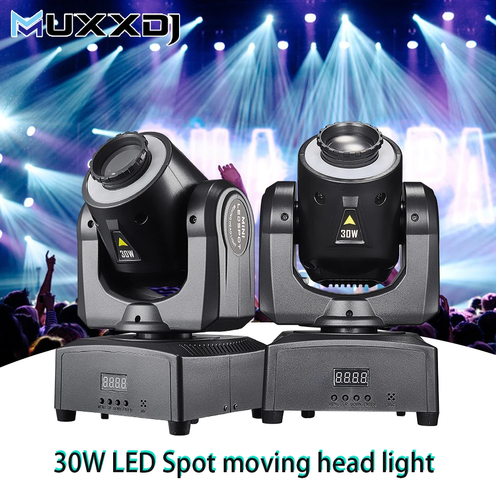 

2 шт., 30 Вт, светодиодные светильники с подвижной головкой, сценические светильники с узором DMX512, подходят для свадебной вечеринки, DJ-выступления, сценического освещения для аудитории