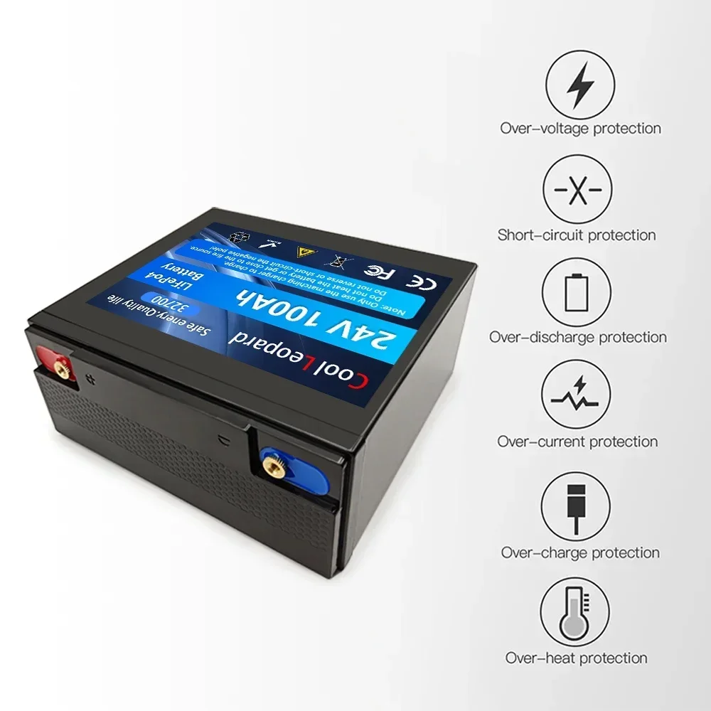 24V 100Ah 32700 LiFePO4 Battery Built-in 100A BMS RV Rechargeable Lithium Iron Phosphate Solar Marine Overland Off-Grid Battery