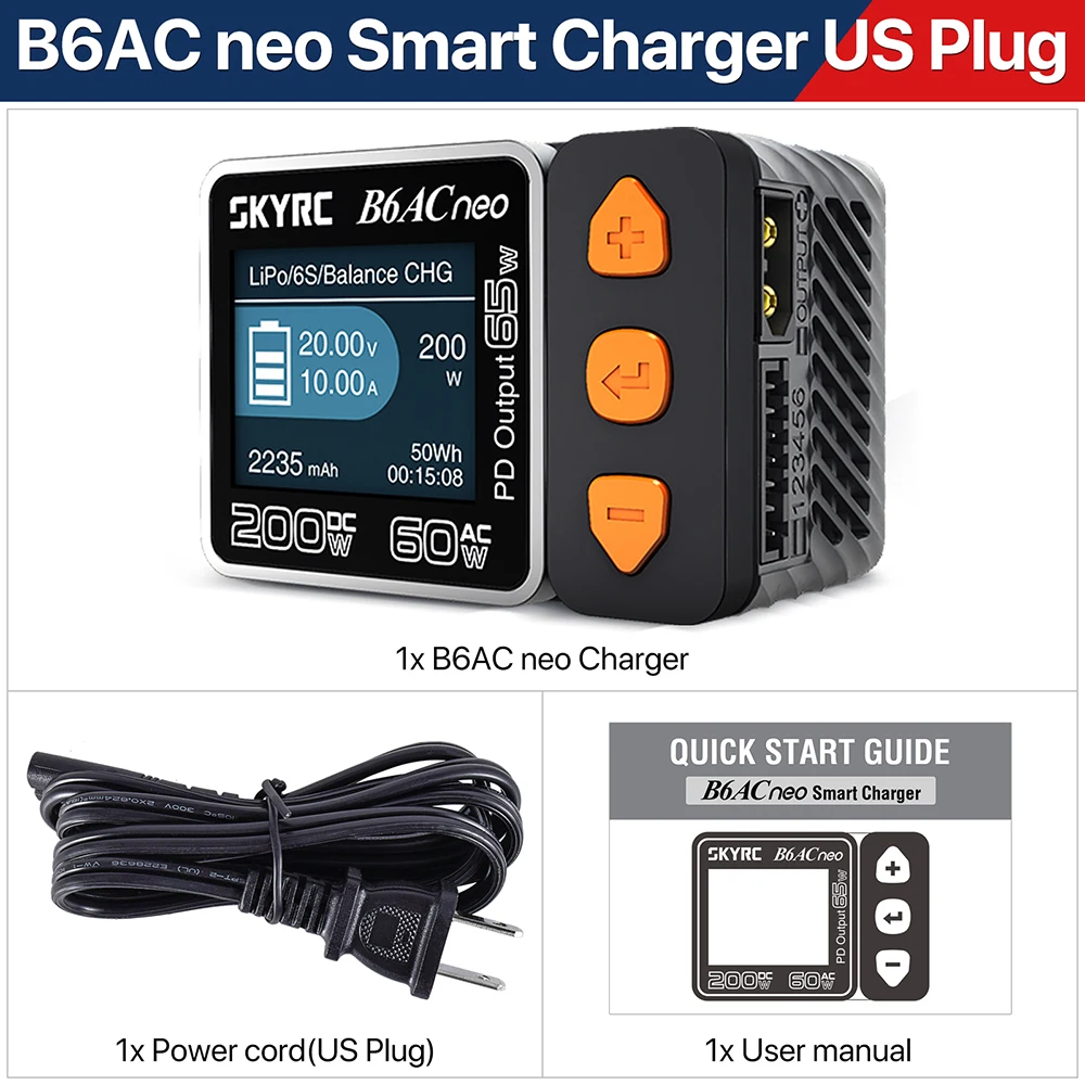 SKYRC B6ACneo Charger DC 200W AC 60W 10A Balance Charger Discharger Digital LiPo LiFe LiIon LiHV NiMH NiCd Pb Smart Battery