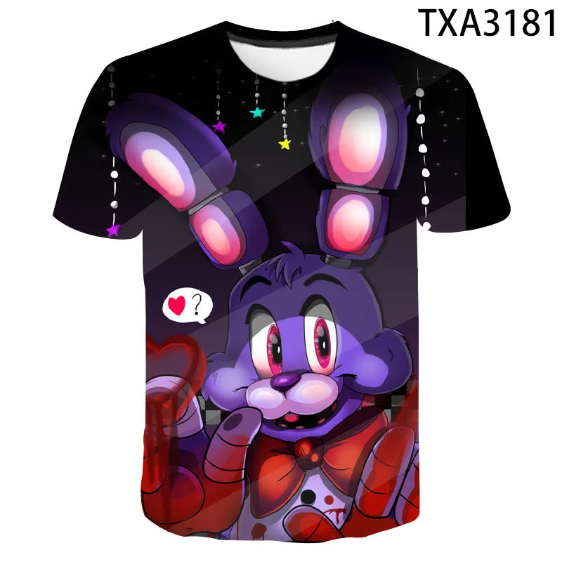 Summer New Fnaf Fashion Cartoon Animation T-Shirt 3D Pattern Printing Children Adult Hip-Hop Style T Shirt Street Short-Sleeved