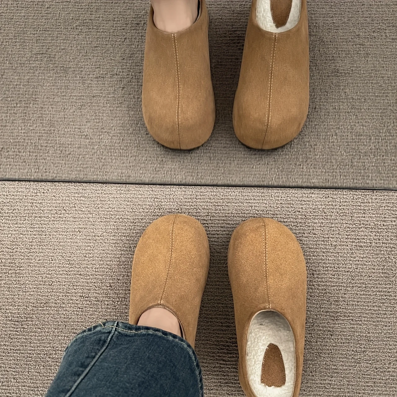 أحذية بوركين مبطنة بالصوف بنعال سميكة، وصل حديثًا لشتاء 2025، أحذية كاحل بسيطة دافئة