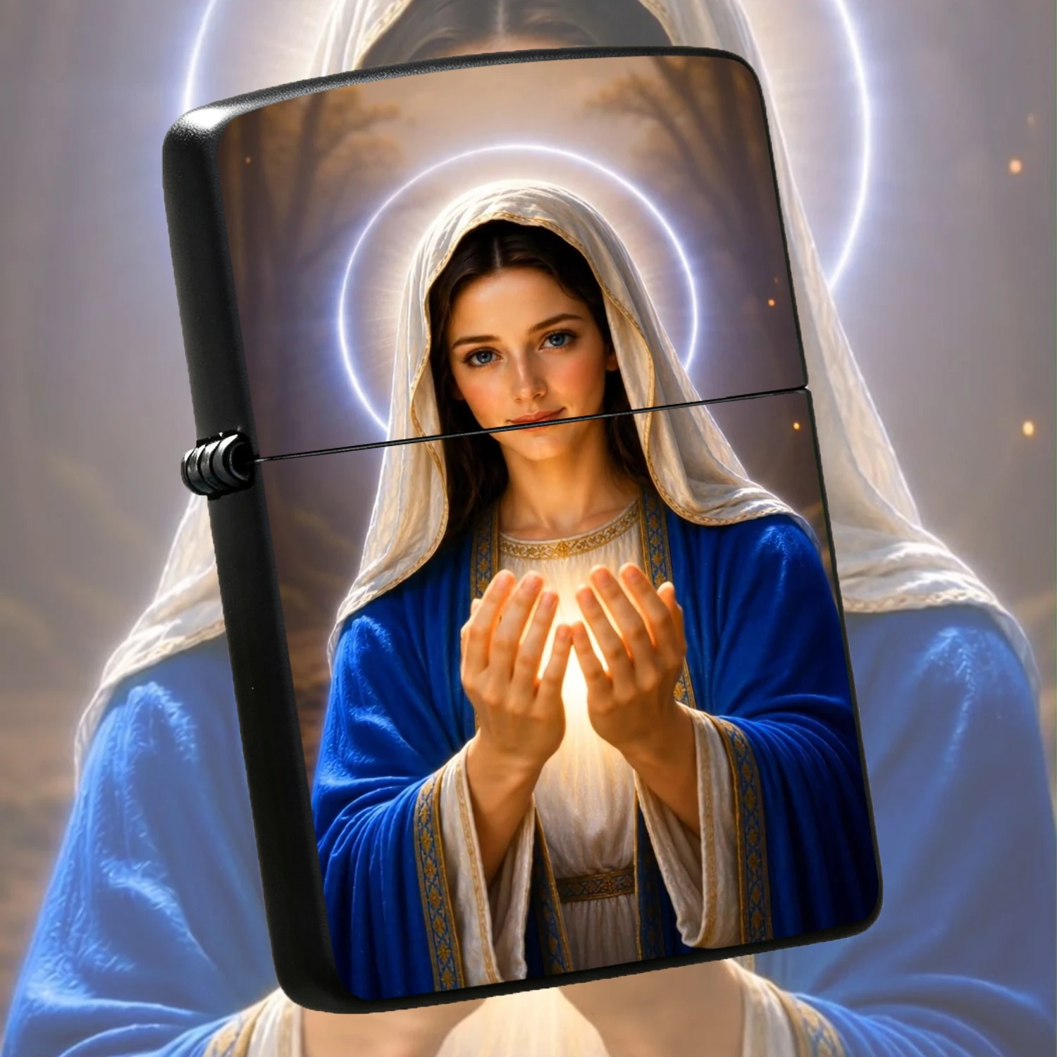 Virgin Mary Holy Image Windproof, Vintage Blue Robe Holy Light Themed Inflatable, Exquisite Printed Pattern Wear Resistant Sturdy Body, Religious Believer Portable Blessing Decor Ornament, Ideal Gift Personal Collectible Pocket A Fun And Hu