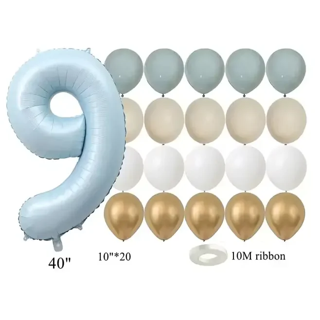 22 teile/satz Baby Blau Serie Latex Ballon Vintage Blau Folie Anzahl Ballon Für jungen Geburtstag Party Jahrestag Dekoration Versorgung – Detail 12