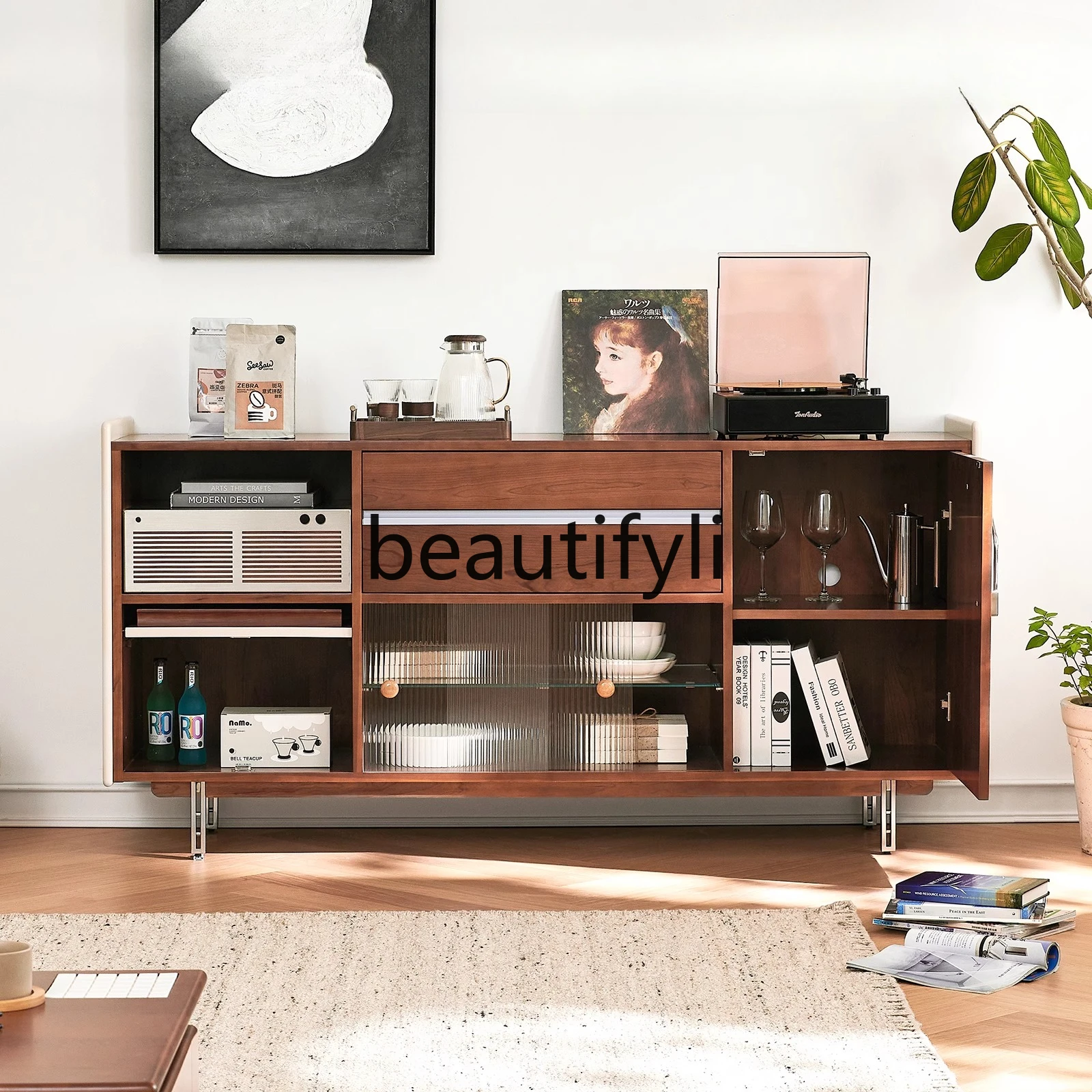 

Cherry wood French side cabinet storage cabinet against the wall, household medieval style all solid wood storage cabinet