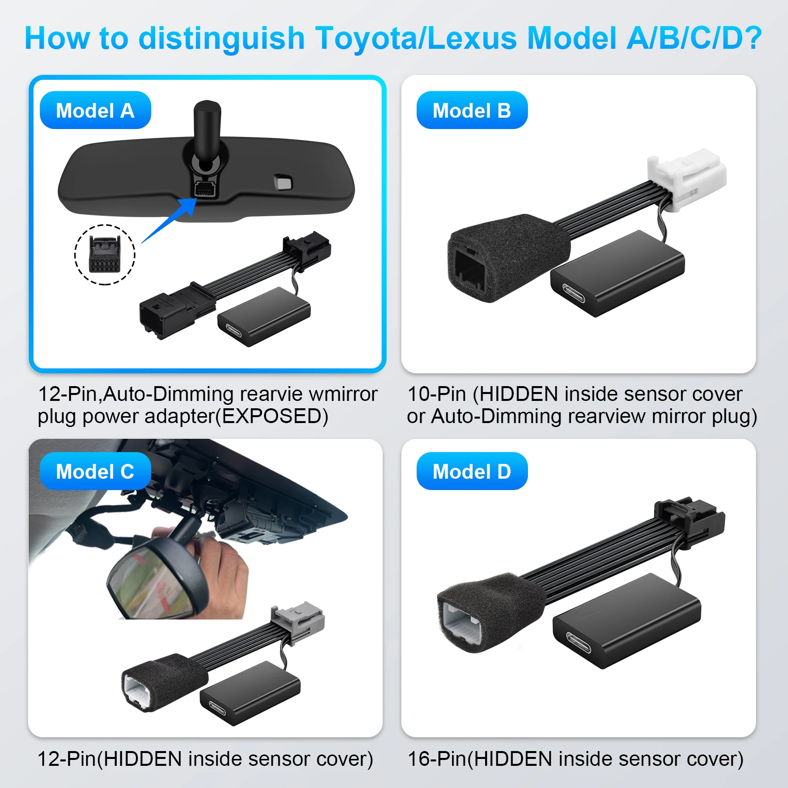 DashCam Power Adapter For Toyota Lexus Subaru Vehicle Styles (Model A/B/C/D) Plug and Play Type-C USB Interface Auto Accessories