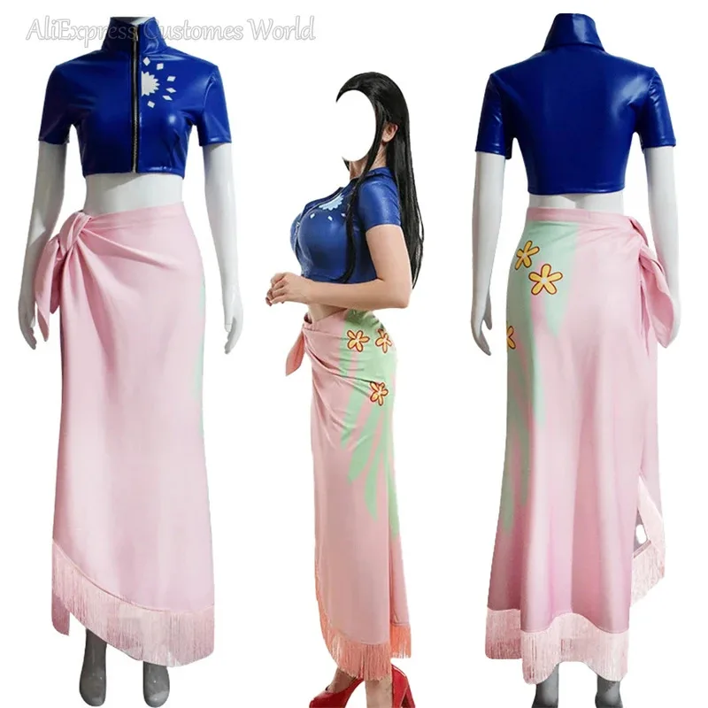 

Anime Miss Allsunday Uniform Cosplay Costume Two Years Later Nico Robin Cos Pink Skirt Tops Outfit Halloween for Women Men Party