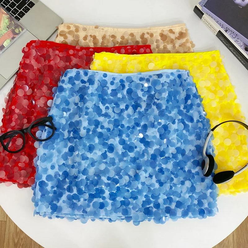 

Женская юбка А-силуэта с пайетками и высокой талией, облегающая, для весны и осени, новая, эластичная, удобная для повседневной носки