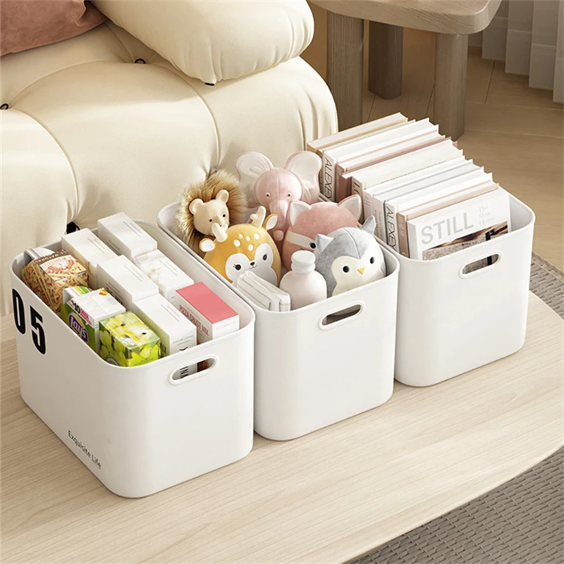 Desktop Plastic Storage Box with Lid Sundries Cosmetics Jewelry Kitchen Organizer Toy Storage Baskets Containers Home Supplies