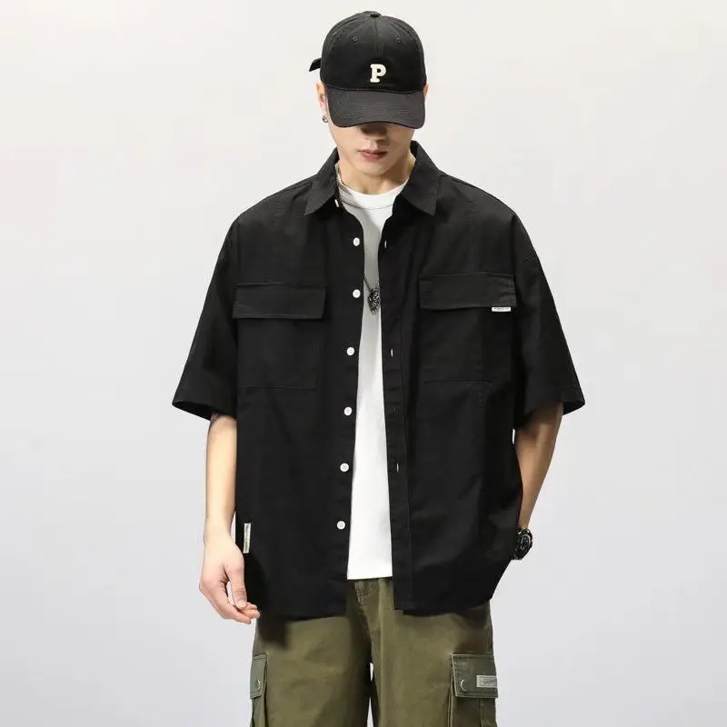 

plus Size 300 Pou Japanese Retro Workwear Sle ort Sve Men's irt Summer High End Pure Cotton Casual Outerwear