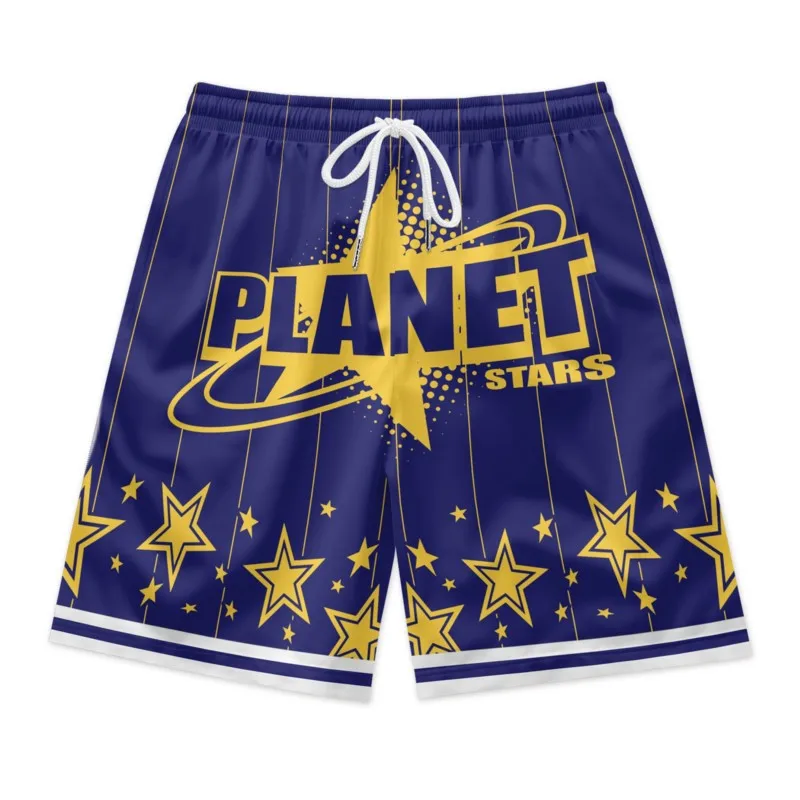 Golden Stars Print Men's Polyester Drawstring Waist Shorts Quick Dry Breathable Beach Shorts Casual Sport Shorts