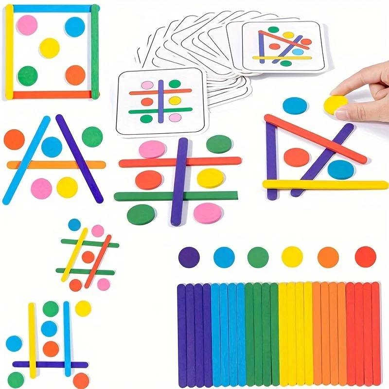 Portable Wooden Kids Rainbow Stick Puzzle Toys, Blue, Color Sensory Logical Thinking Matching Games, Children Educational