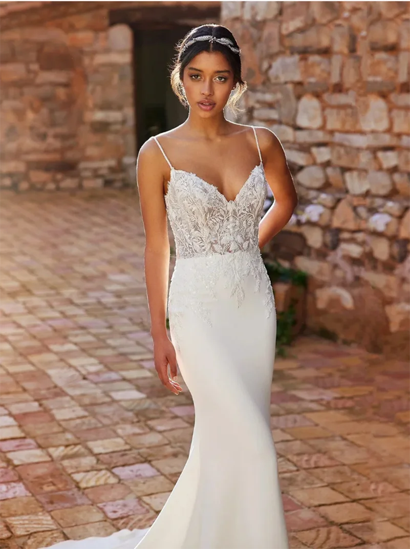 Свадебные платья 2025 года, бретельки, кружевные аппликации, платье русалки невесты со съемным шлейфом и открытой спиной, свадебное платье по индивидуальному заказу