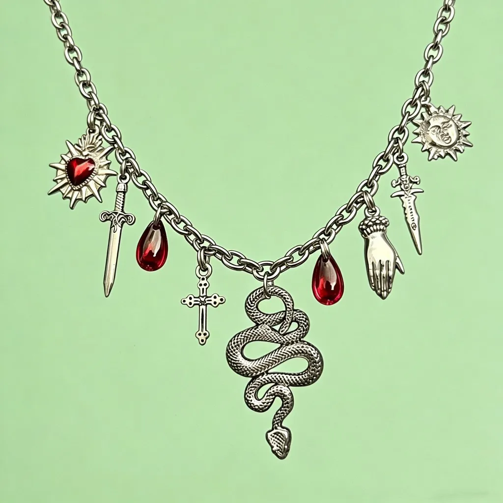 New European Gothic Style Alloy Chain Dagger Snake Cross Pendant Necklace, Y2K Hip Hop Trendy Jewelry For Women Men